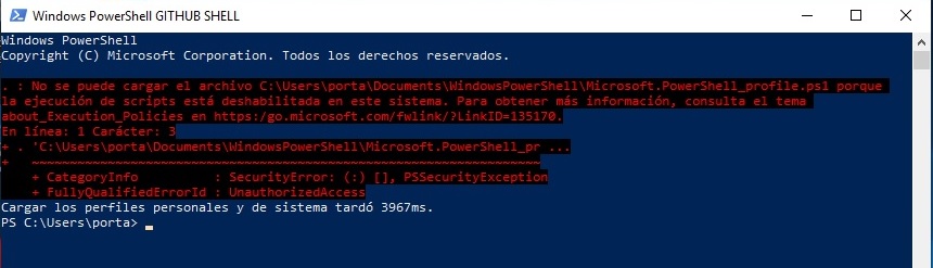 error script en Powershell para github-shell
