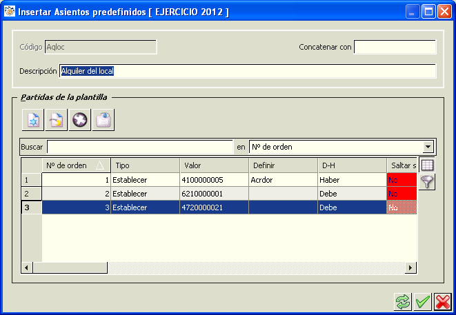 Asientos predefinidos