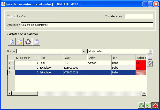 Asientos predefinidos